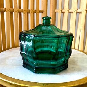 70s aesthetic Indiana Glass emerald green glass candy dish